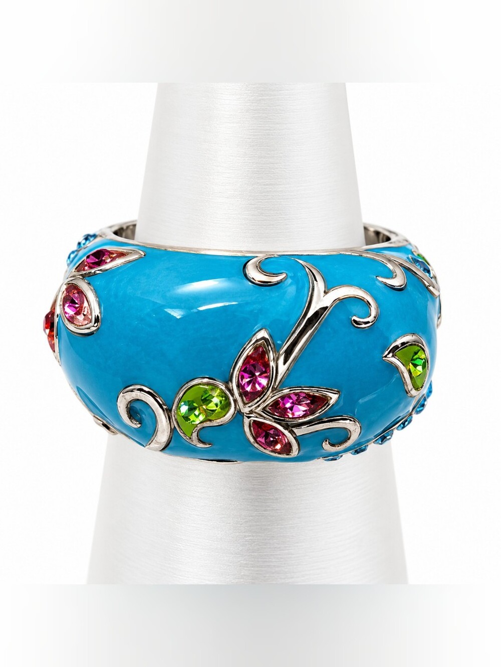 Chateau d’Argent Sterling Silver Blue Floral Enamel Ring Size 7